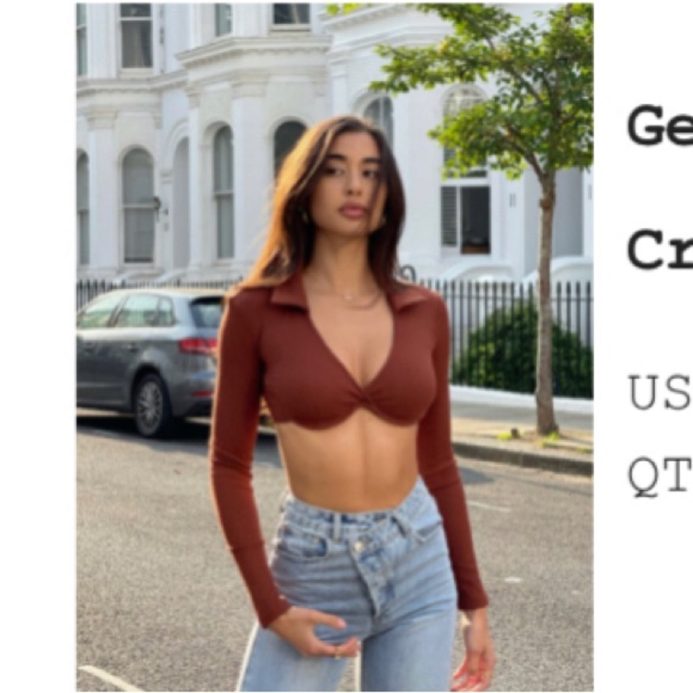 Brown Long Sleeve Crop Top